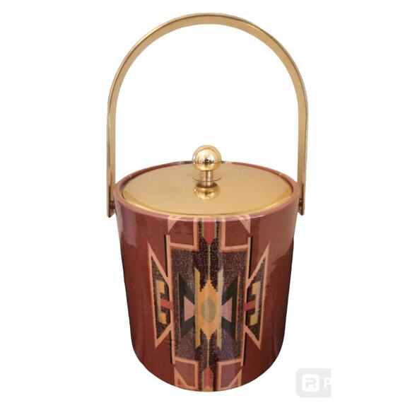 Vintage 1970s Elegance by Kraftware Southwestern Insulated Ice Bucket Gold Lid - Picture 1 of 6